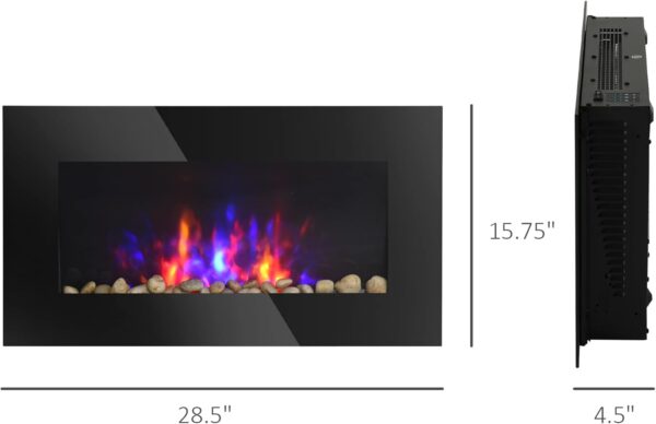 HOMCOM 28.5" 1500W Electric Wall-Mounted Fireplace with Flame Effect, 7 Color Background Light, Black - Image 5