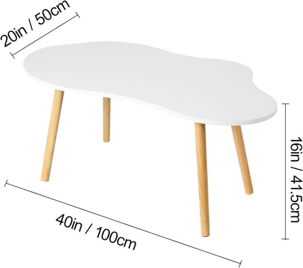 Modern Coffee Table Small White Coffee Tables for Small Space Unique Simple Cloud Center Table with Wood Frame for Living Room 20" D x 40" W x 16" H, Dining Table for Living Room Home Office White - Image 2