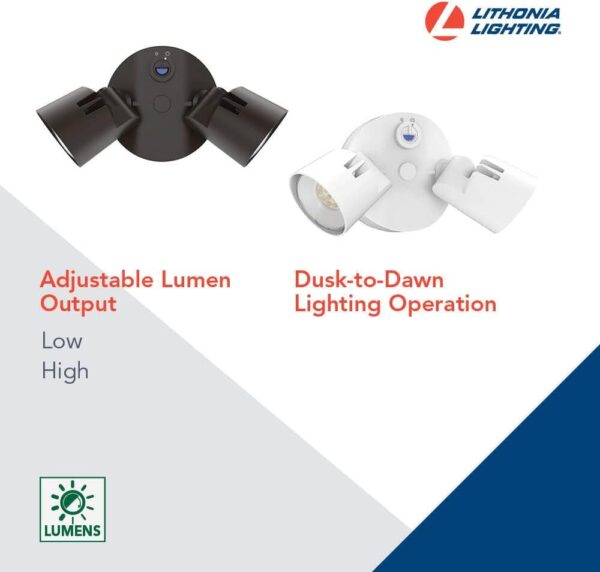 Lithonia Lighting HGX LED 2RH ALO 40K 120 PE WH M2 HomeGuard Security Flood Lights 750-2750 Lumens, 2-Light, Photocell Sensor, White - Image 3