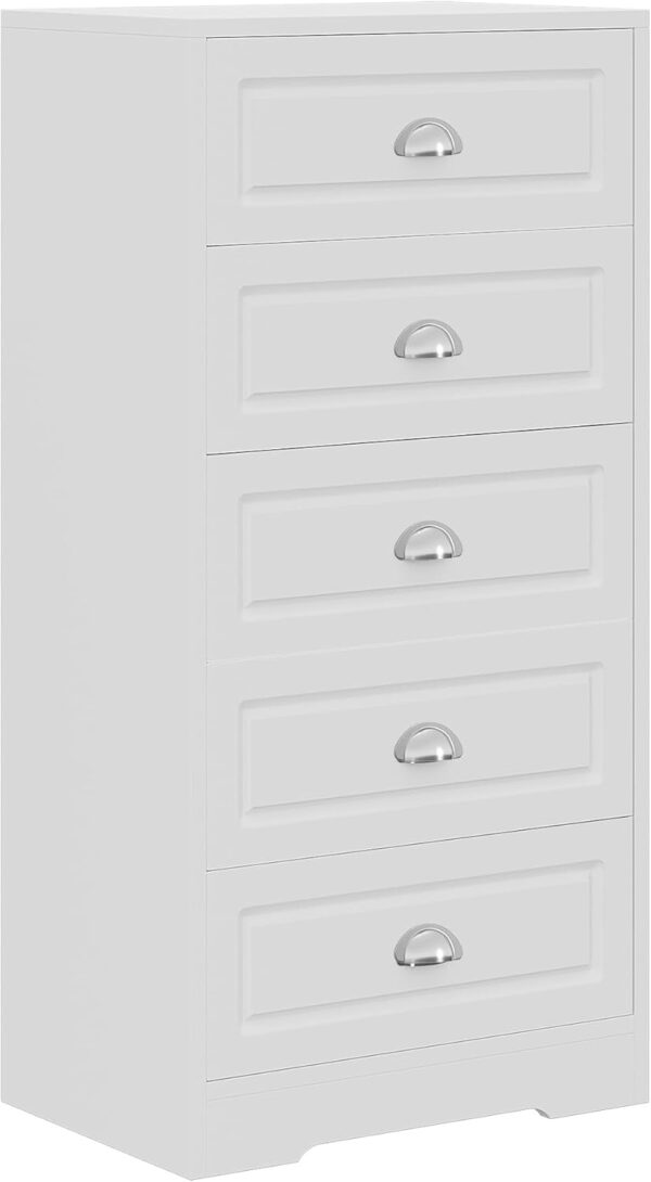 Meilocar Dresser with 5 Drawers, Wood Chest of Drawers, 47in Vertical White Dresser Storage Tower, 5 Drawer Dresser for Living Room, Bedroom, Hallway (White) - Image 7