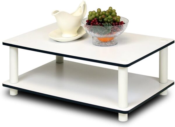 Furinno 11172 Just 2-Tier No Tools Coffee Table, White w/White Tube - Image 4