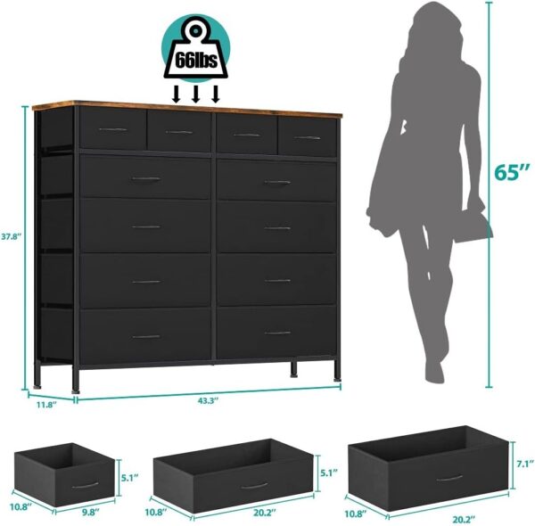 Large Dresser for Bedroom with 12 Deep Drawers, Tall Fabric Drawer Dresser, Chest of Drawers for Closet, Nursery, Living Room, Laundry, Entryway, Hallway (Black) - Image 3