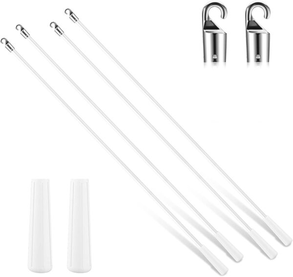 Bokon 4 Pcs Blinds Wand Replacement with Hook and Handle White Fiberglass Long Vertica Blind Wand for Windows Curtain Door Shades Opener Accessory (24 Inch)