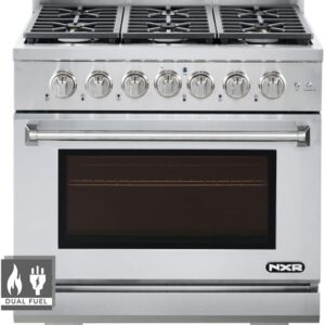 NXR Culinary 36inch Pro Dual Fuel Range with 6 German Tower Burners and 5.5 cu.ft. Convection Fan Oven in Stainless Steel.: Liquid Propane