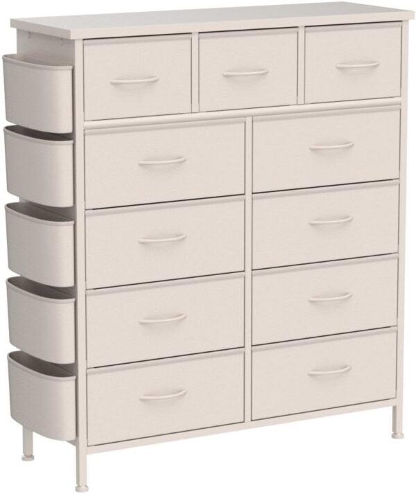 Dresser for Bedroom with 11 Drawer, Dressers & Chests of Drawers with Side Pockets, Hooks, Fabric Storage Drawer, Steel Frame, Wood Top, Organizer Unit and Pull Handle for Closet. - Image 5