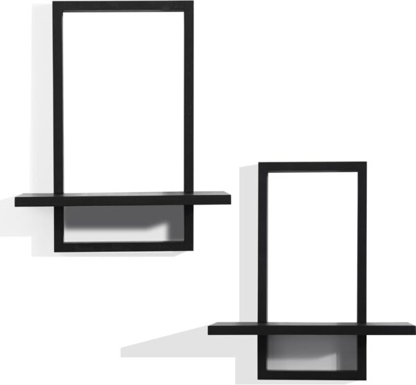 PHOENANCEE Square Floating Shelves Black,Framed Hanging Shelf for Wall Set of 2,Decorative Modern Chic Plants Decor for Living Room Bedroom Bathroom Home Office,Soild Wood,L+S - Image 8