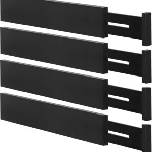 Bamboo Drawer Dividers Organizers, Kitchen Drawer Organizer, Adjustable Drawer Divider for Clothes, Kitchen, Dresser, Bedroom, Bathroom and Office, 4-Pack (Black, 12-17 IN)