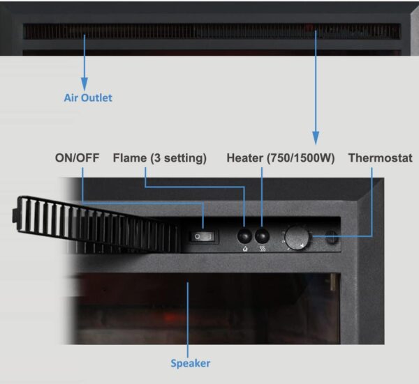 PuraFlame Western Electric Fireplace Insert with Fire Crackling Sound, Remote Control, 750/1500W, Black, 33 1/16 Inches Wide, 25 9/16 Inches High - Image 5
