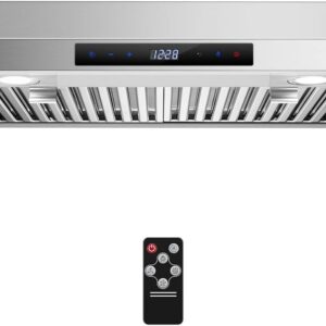 AMZCHEF Under Cabinet Range Hood 30 Inch, 700CFM Stainless Steel Kitchen Stove Vent Hood 3 Speed Exhaust Fan Touch/Remote Control LED lights Time Setting Dishwasher-Safe Baffle Filters