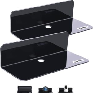 OAPRIRE Acrylic Floating Wall Shelves Set of 2, Damage-Free Expand Wall Space, Small Display Shelf for Smart Speaker/Action Figures with Cable Clips