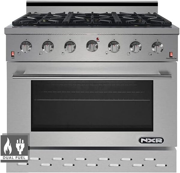 NXR SCD3611 36 in. 5.5 cu.ft. professional style Dual Fuel Gas Range with 6 burners & Convection Oven in Stainless Steel