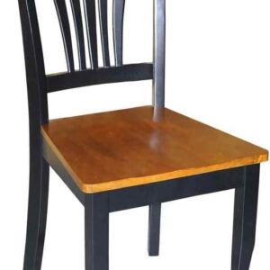 East West Furniture Kitchen Dining Room Slat Back Solid Wood Seat Chairs, Set of 2, Black & Cherry