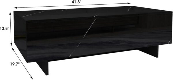 COSVALVE Marble Rectangle Coffee Tables for Living Room,Black Modern Side Table,Contemporary High Gloss Elegant Center Table for Waiting Area,41.3" Lx19.7 Wx13.8 H,Black - Image 2
