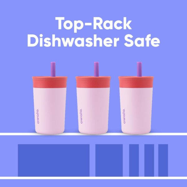 Owala Kids Insulation Stainless Steel Tumbler with Spill Resistant Flexible Straw, Easy to Clean, Kids Water Bottle, Great for Travel, Dishwasher Safe, 12 Oz, Pink and Purple (Lilac Rocket) - Image 6