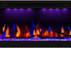 Luxurious 60" Electric Fireplace, Wall Mounted&in Wall Recessed Fireplace Heater, Adjustable Flame Color & Top Light, Remote&Touch Control with Timer&Thermostat, Log & Crystal Set