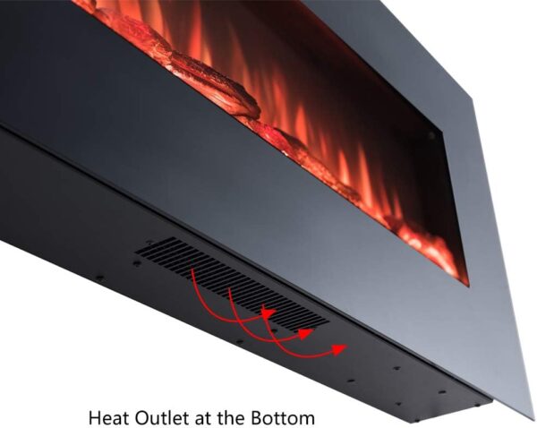 PuraFlame Serena 50 Inches Wall Mounted Linear Electric Fireplace with Log Set & Crystal, Adjustable Flame Color and Speed, 750 / 1500W Heater, Remote with Timer, 50.38 x 5.44 x 21.63 inches, Black - Image 6