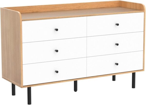 Dresser for Bedroom with 6 Drawers and Metal Handle,Sturdy Frame Modern Bedroom Furniture, Chest of Drawers, White Dressers with Drawers for Closet Hallway, Living Room, Entryway - Image 4