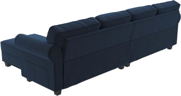 Nolany Velvet Sectional Sofa, L Shaped Sectional Couch with Reversible Chaise Convertible 4 Seater Sofa Couch for Small Space Living Room, Dark Blue - Image 6