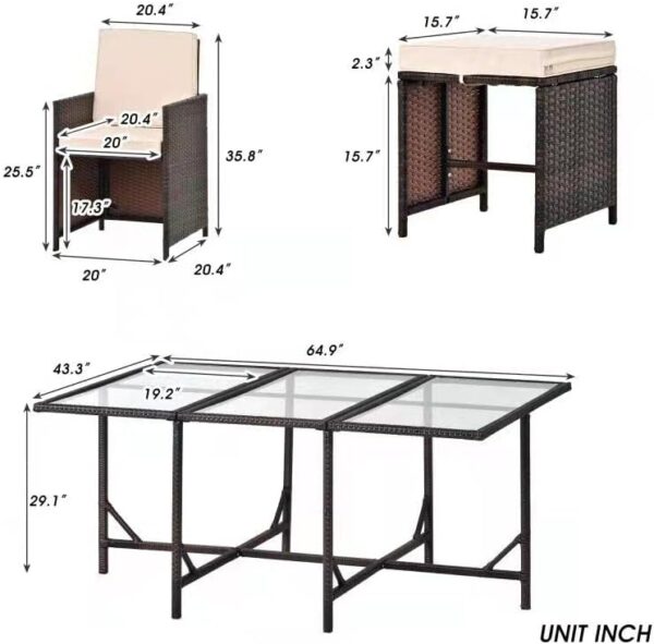 Outdoor Garden Patio Furniture 11 Piece Cushioned PE Rattan Wicker Dining Set，outdoor dining set； 10 person dining table；outdoor dining table for 8；wicker ottoman；patio dining set，save space dining - Image 6