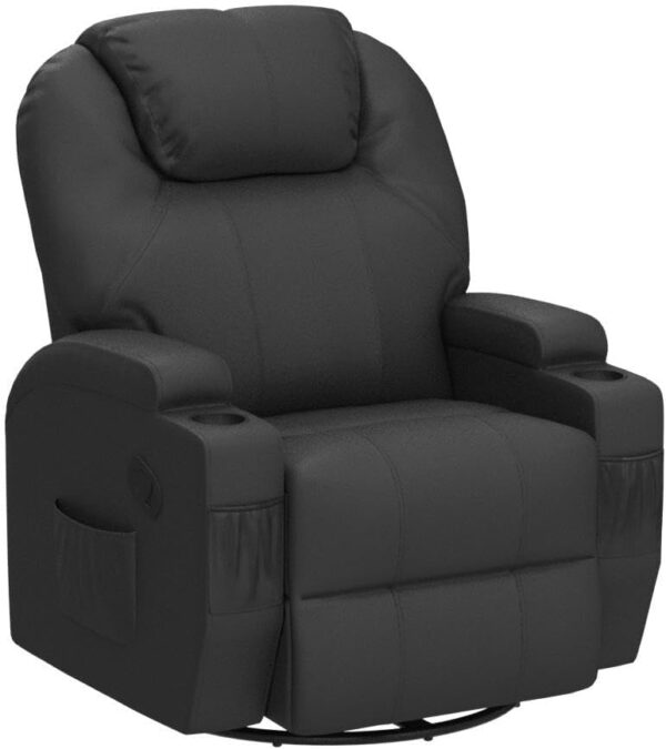 JUMMICO Recliner Chair, Rocking Massage Chairs, Home Reclining Sofa Chair, PU Leather, Ergonomic Living Room Chair with Cup Holders, Remote Control (Black) - Image 5