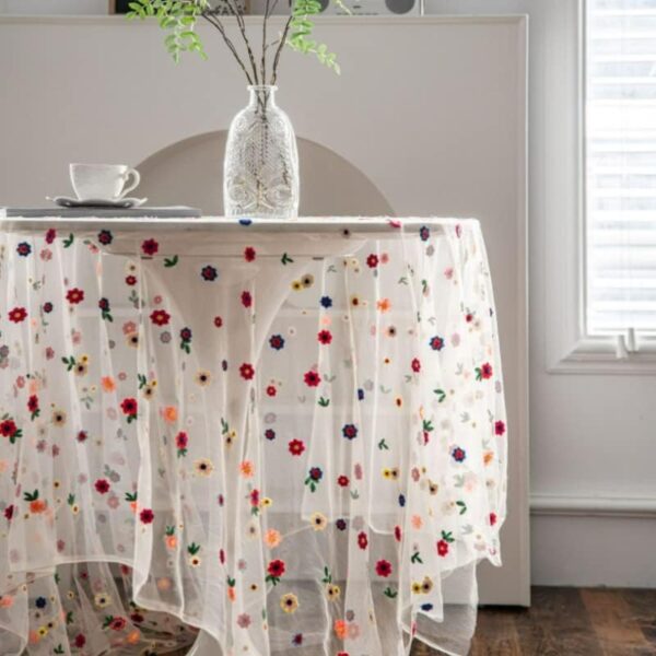 Poowe Colorful Flower Lace Tablecloth Embroidered Lace Table Cover for Table Classic Dustproof Table Protector for Kitchen Dining Room Party Wedding Banquet Home Decoration (59"×94") - Image 2