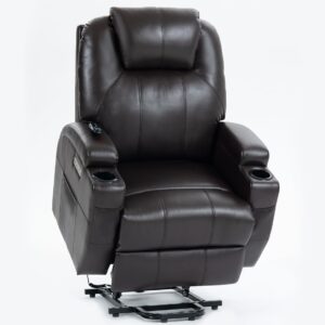 Upgraded Power Lift Recliner Chair with Massage & Heat, Powerful Motor, Max 155° Reclining, Standing Assistance for Elderly, USB & Type-C Ports, Cup Holders, PU Leather Black