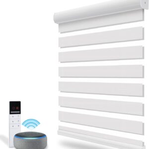 ACMEART Motorized Zebra Shades with Remote,Dual Layer Automatic Window Blinds,Light Filtering Electric Blinds for Home Office Custom Size (Luxury Pure White)