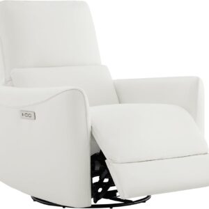 CHITA Power Recliner Chair Swivel Glider, FSC Certified Upholstered Faux Leather Living Room Nursery Reclining Sofa Chair with Lumbar Support, White