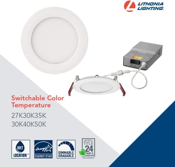 Lithonia Lighting WF6 LED 30K40K50K 90CRI MW M6 Recessed Wafer Downlight with Ultra Thin Round Trim, Color Temperature Selectable, 3000K | 4000K | 5000K, 6-Inch, Matte White - Image 3