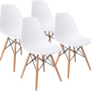 Furmax Pre Assembled Modern Style Dining Chair Mid Century Modern DSW Chair, Shell Lounge Plastic Chair for Kitchen, Dining, Bedroom, Living Room Side Chairs Set of 4 (White)