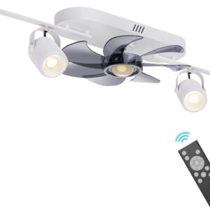COCOSTAR Ceiling Fan with Lights and Remote Control, 32 Inch LED Track Lighting with Fan, Low Profile Ceiling Fans Reversible, 180° Adjustable Lamp Head Ceiling Fan for Bedroom, Dining Room, White