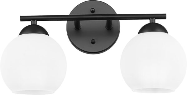 Emak Black Vanity Lights for Mirror, Modern Farmhouse 2-Light Bathroom Light Fixtures Globe Bathroom Vanity Light with Milk Glass Shade, VL114-BK-ML-2 - Image 7