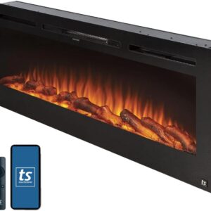 Touchstone Smart Electric Fireplace-The Sideline 50 Inch Wide-in Wall Recessed-30 Realistic Ember Color/Flame Options-1500W Heater w/Thermostat-Black- Log & Crystal Hearth Options -Alexa/WiFi Enabled