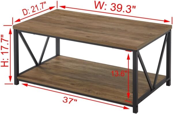 FOLUBAN Modern Coffee Table, Living Room Center Table with Storage, Wood and Metal Cocktail Table, Rustic Oak, 47 Inch - Image 2