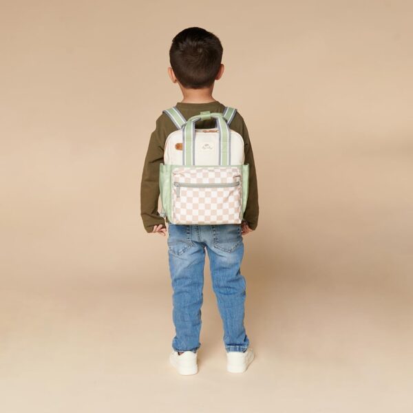 Itzy Ritzy Toddler Backpack - Daycare Bag - Features Adjustable Shoulder Straps, 2 Side Pockets & Spacious Interior with Wipeable Fabric Lining & Name Label, Checkerboard Backpack - Image 2