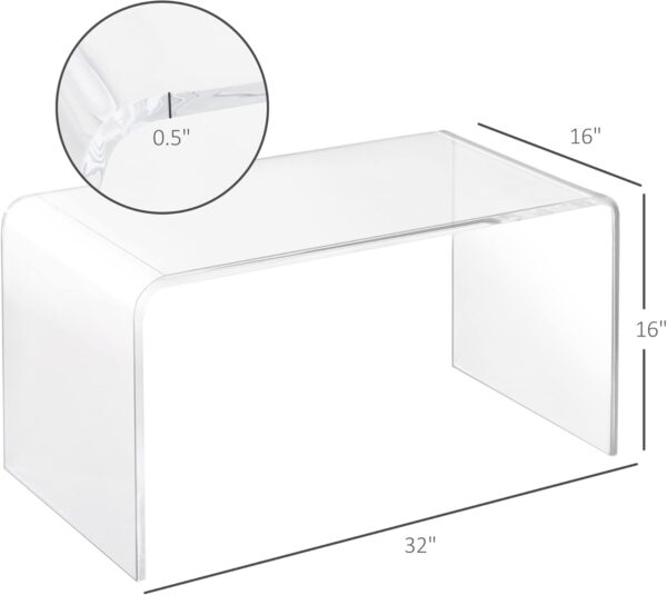 HOMCOM 32" Long Rectangle All Acrylic 15mm Thick Waterfall Coffee Table, Clear - Image 3