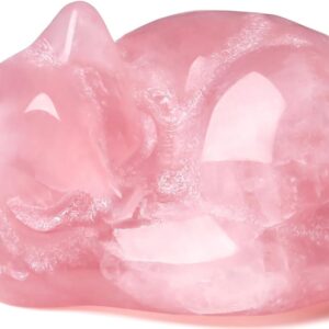 QINJIEJIE 2" Rose Quartz Cat Crystals Statue Pink Gifts Sleeping Cat Decor Figurine Polished Healing Gemstones Cute Kitten Reiki Office Desk Home Decor Cat Lover Gifts for Women