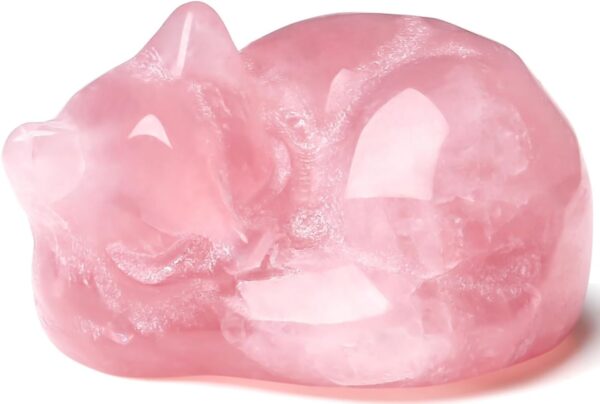 QINJIEJIE 2" Rose Quartz Cat Crystals Statue Pink Gifts Sleeping Cat Decor Figurine Polished Healing Gemstones Cute Kitten Reiki Office Desk Home Decor Cat Lover Gifts for Women