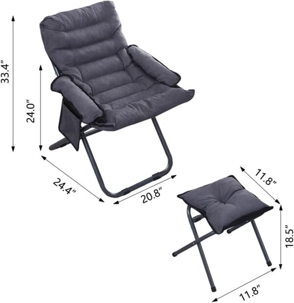 Modern Lazy Chair with Ottoman, Folding Lounge Reclining Sofa Chair with Armrest Comfy Lounge Chair Leisure Chair with Side Pocket for Bedroom, Balcony, Living Room, Office, Grey - Image 2