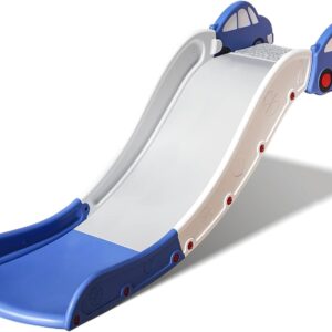 Kids Slide for Bed Couch Slide for Stairs Slide Extended Widened Toddler Slide Plastic Indoor Slide Toy Easy to Assemble Store Car Blue Plus