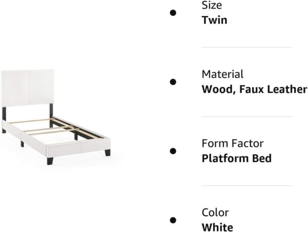 Furinno FB19821TWH Pessac PU Leather Upholstered Platform, Twin, White - Image 5