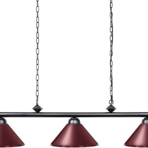 Wellmet Pool Table Lights for 8'/9' Table with 3 Metal Shades, Billiard Lamp for Man Cave, Game Room, Kitchen Island Light for Restaurant Or Dining Room (Burgundy, 59 inch-3 Lights)