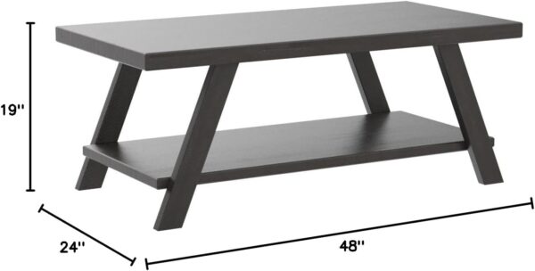 Roundhill Furniture Athens Contemporary Wood Shelf Coffee Table, Weathered Espresso - Image 2