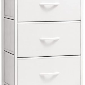 Crestlive Products Tall Dresser Vertical Storage Tower - Sturdy Steel Frame, Wood Top, Easy Pull Fabric Bins - Organizer Unit for Bedroom, Hallway, Entryway, Closets - 5 Drawers(White)