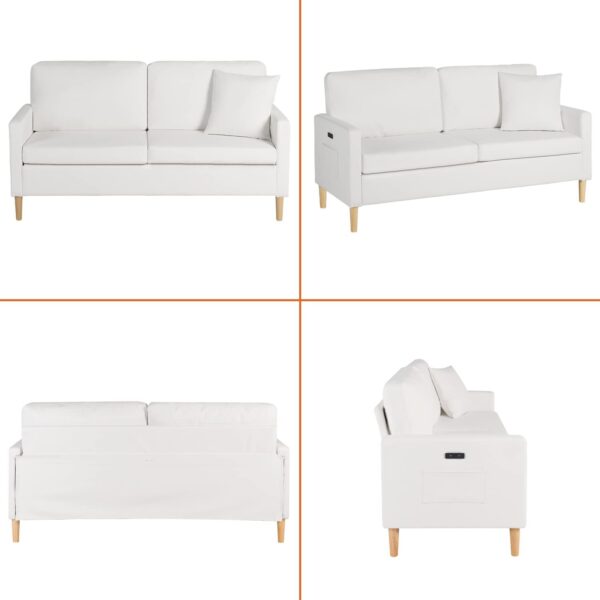 AILEEKISS 66" W Loveseat Sofa with 2 USB Mid Century Modern Love Seats PU Leather Furniture Tufted Upholstered Love Seat Couch for Living Room Office Apartment Bedroom (3-Seater, White) - Image 2