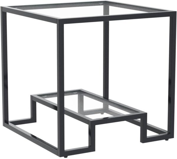 Black Metal Glass Coffee Table - Simple Center Coffee Table for Living Room Home, Metal Frame Coffee Table with 2 Shelves,Modern Table for Bedroom, Dinning Room,Office Decor - Image 4