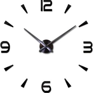 FASHION in THE CITY 3D DIY Wall Clock Creative Design Mirror Surface Wall Decorative Sticker Watches (Black)