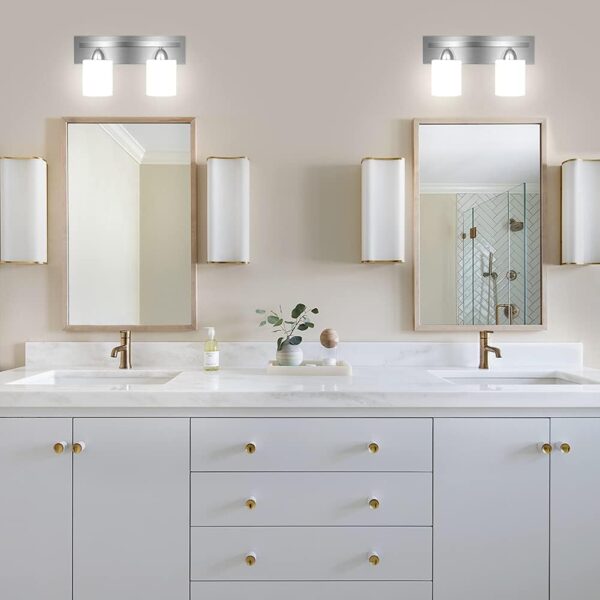 PARTPHONER - Bathroom Vanity Light Fixture - Bathroom Lighting Fixtures Over Mirror - Vanity Lighting Fixtures - Interior Bathroom Lights with Modern Glass Shade - Brushed Nickel, E26 Base, 2-Light - Image 5