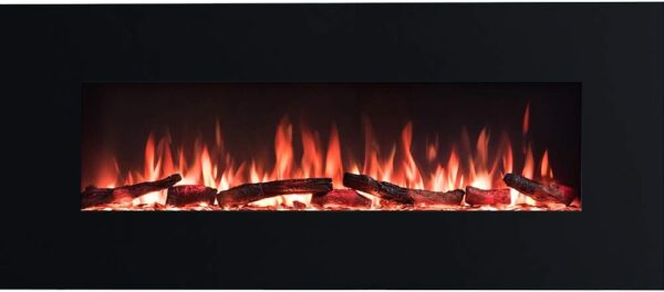 PuraFlame Serena 50 Inches Wall Mounted Linear Electric Fireplace with Log Set & Crystal, Adjustable Flame Color and Speed, 750 / 1500W Heater, Remote with Timer, 50.38 x 5.44 x 21.63 inches, Black