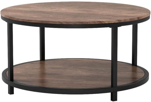 NSdirect Round Coffee Table,36" Coffee Table for Living Room,2-Tier Rustic Wood Desktop with Storage Shelf Modern Design Home Furniture(Light Walnut) - Image 5